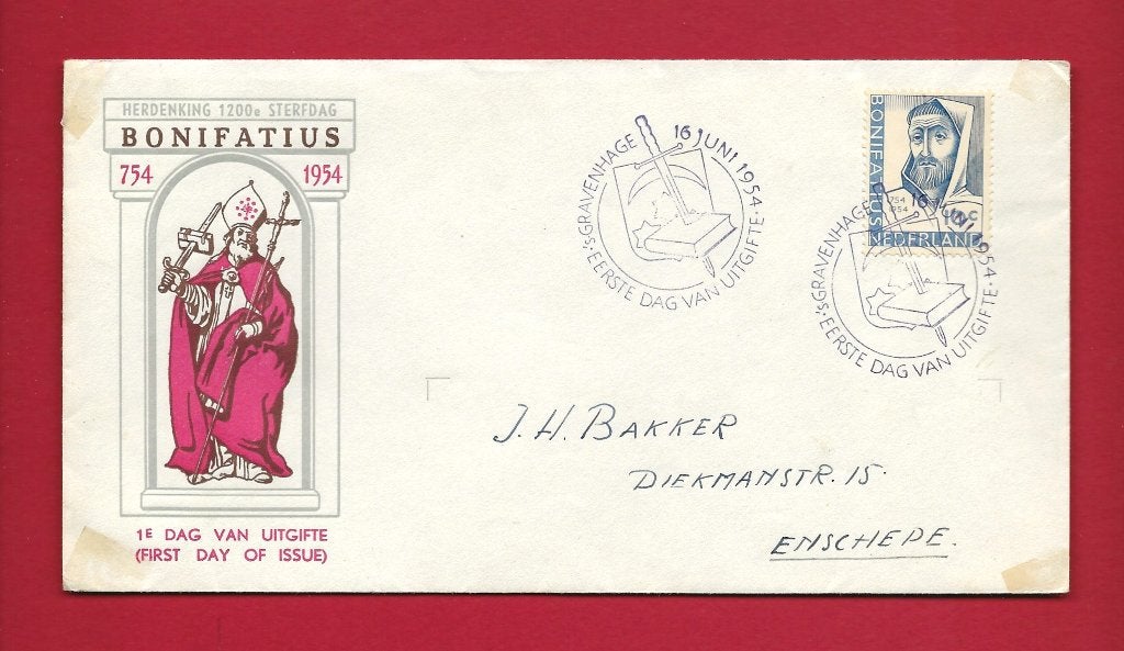 1954 Bonifatius FDC E17 met open klep e2, Verzenden, Beschreven, Nederland