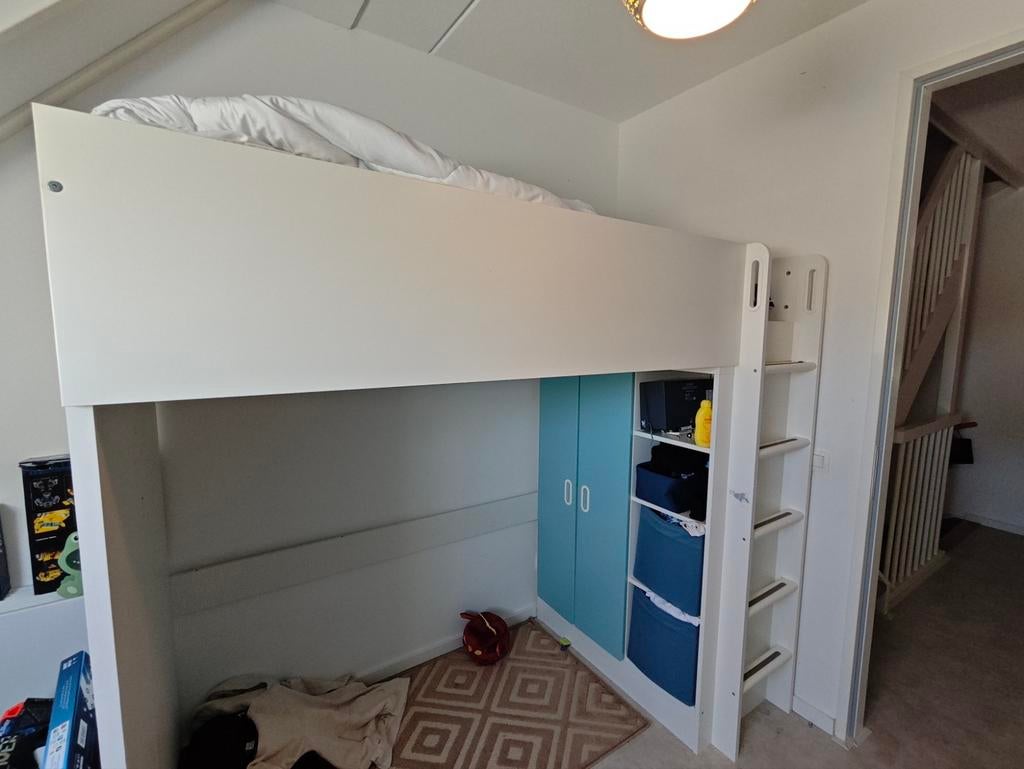 Hoogslaper wit met opbergruimte (IKEA Smastad), Ophalen, Gebruikt, Eenpersoons, 160 tot 180 cm