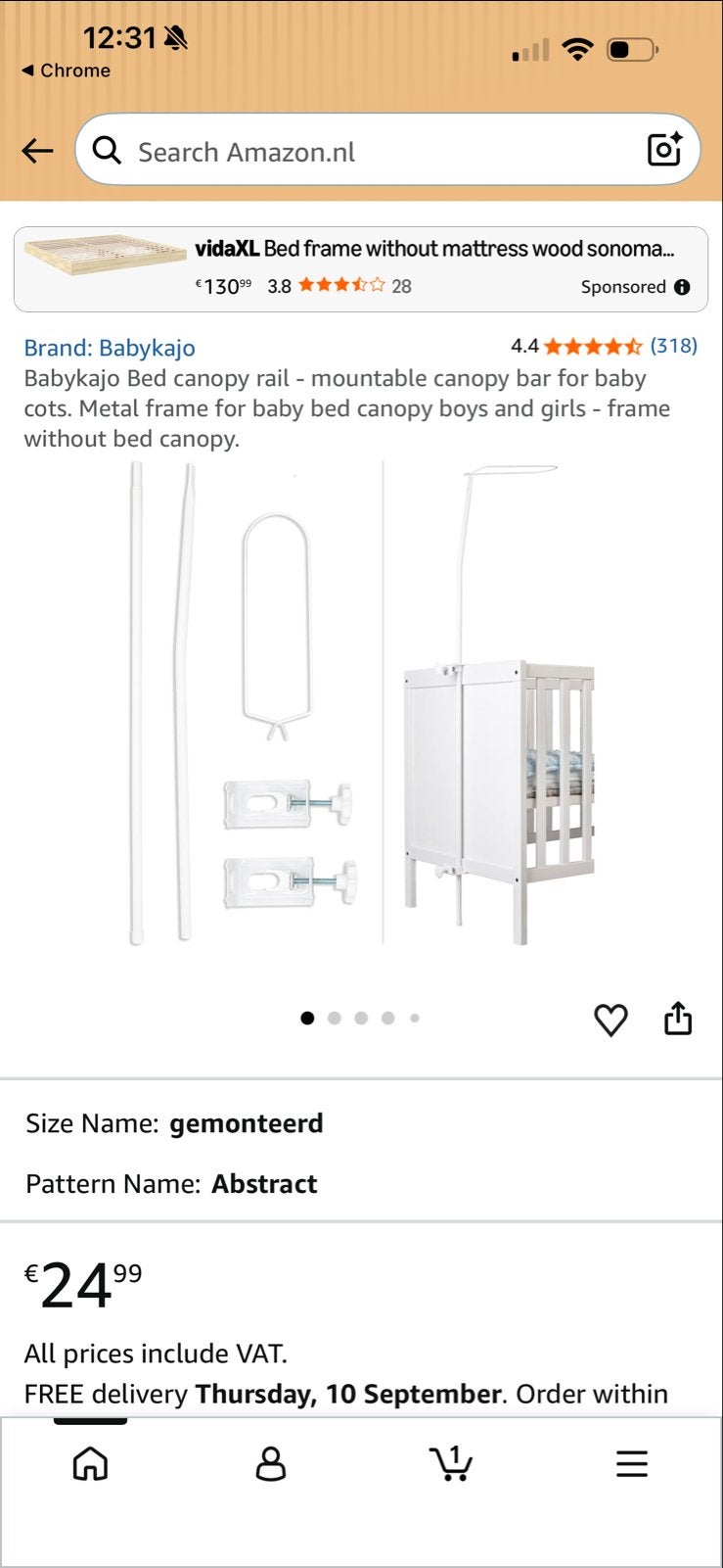 Bedhemelstang/ piekstok/ standaard voor babybedjes - Metaal, Ophalen of Verzenden, Nieuw