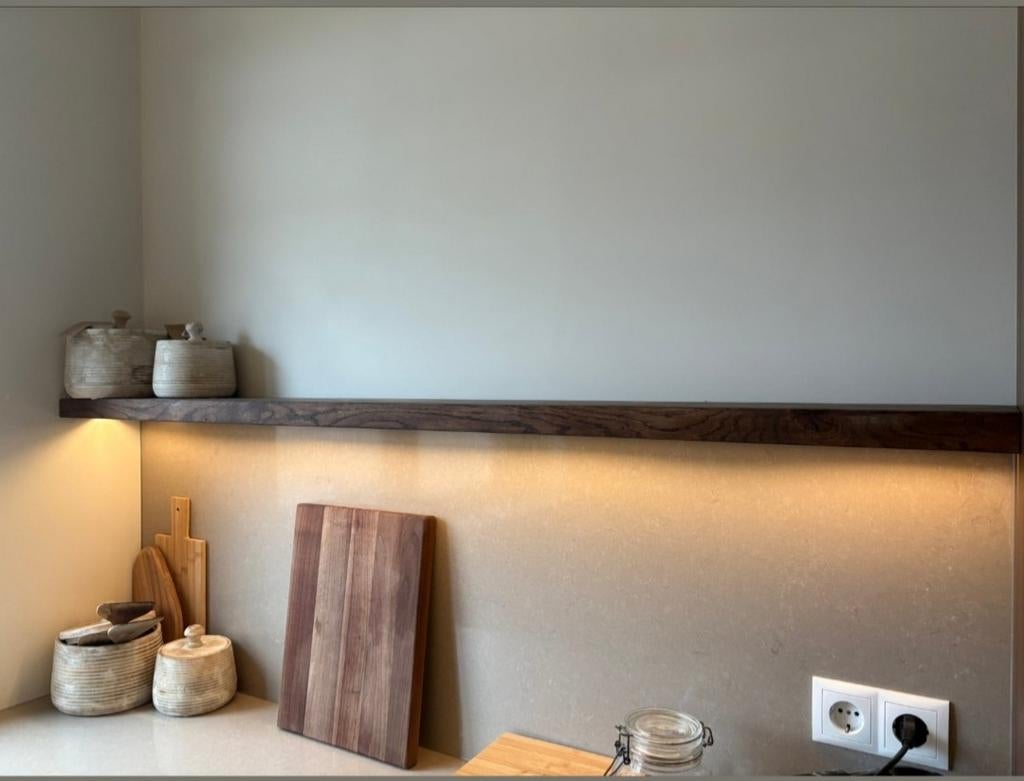 Massief zwevende wandplank eiken vensterbank boekenplank, Ophalen of Verzenden
