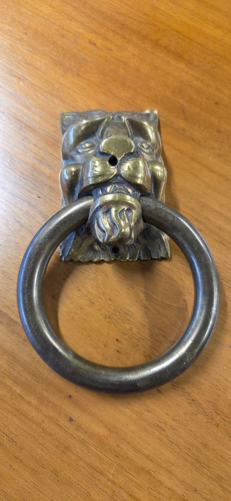 Antieke deurklopper leeuwenkop, Ophalen, Brons