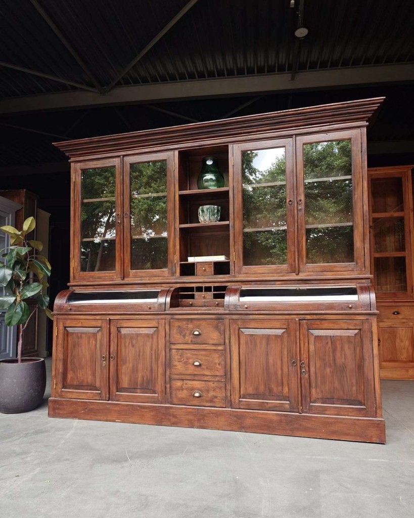 Prachtige grote grutterskast | Apothekerskast teakhout #0023, Gebruikt, -, 200 cm of meer, -
