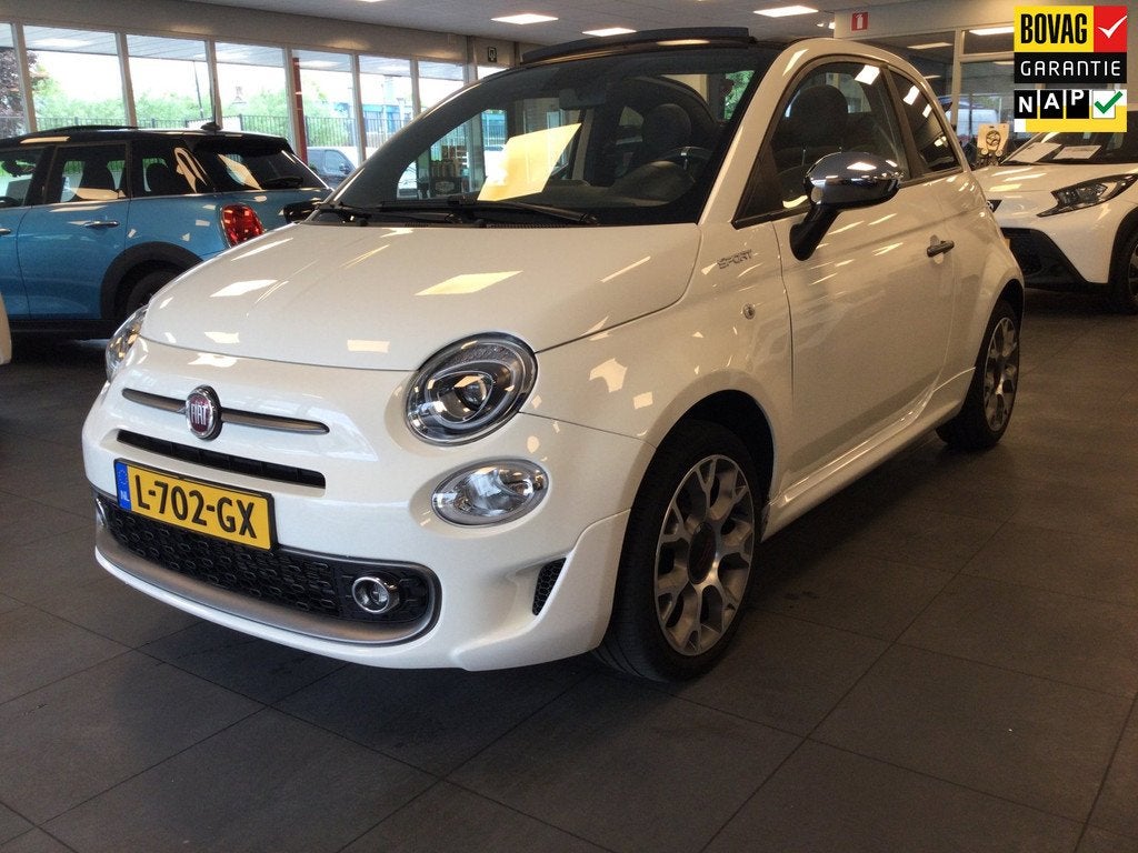 Fiat 500 C 1.0 Hybrid Sport PDC Carplay Lichtautomaat Cruise, Auto's, Fiat, Cabriolet, 4 stoelen, Wit, Origineel Nederlands