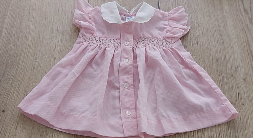 Vintage Babyjurkje Met Smockwerk Maat 68 Jaren 70., Gebruikt, Meisje, Jurkje of Rokje, Blauw strikje