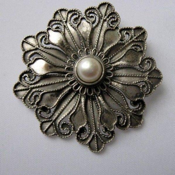MMA Sterling zilveren Broche/Hanger met Parel  (6519-1949), Ophalen, Zo goed als nieuw, Met parel, Zilver