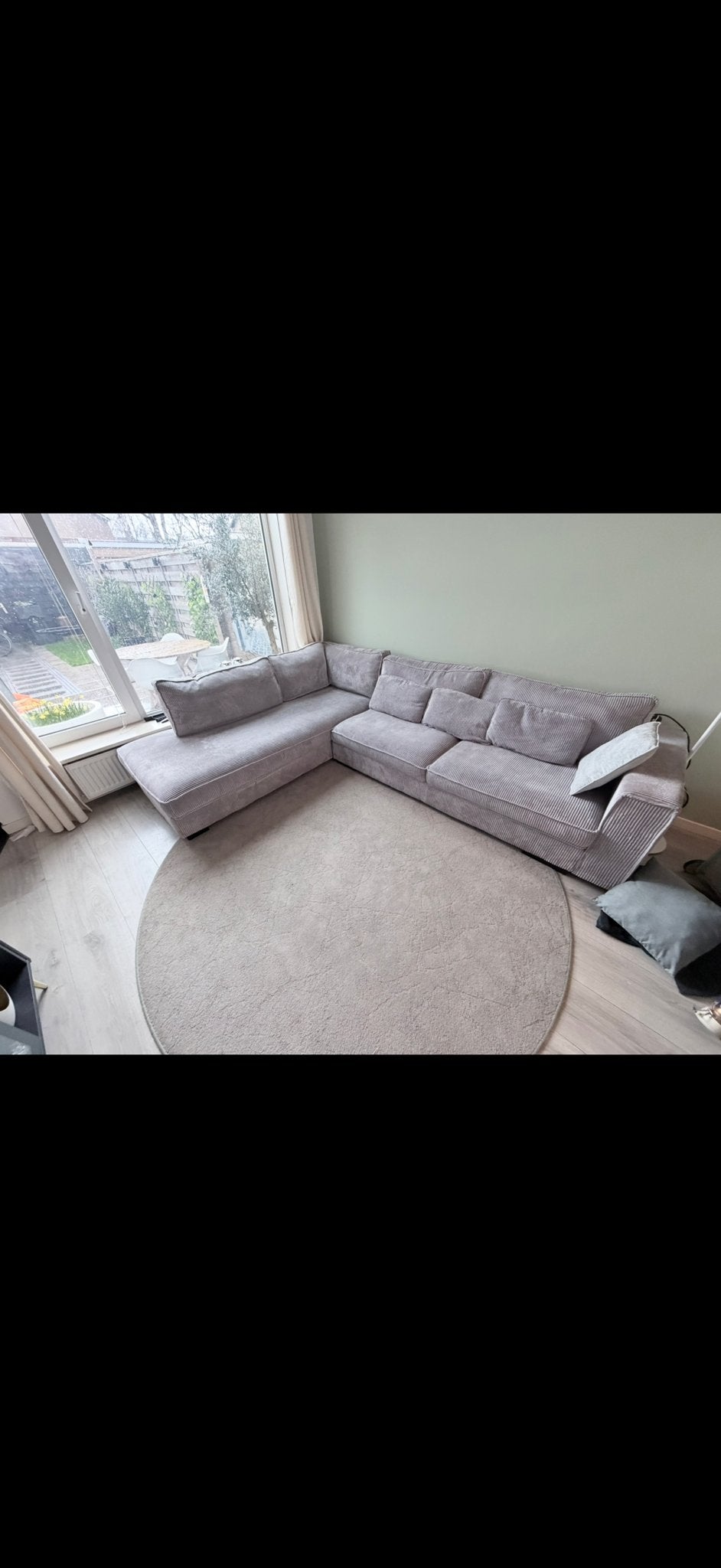 Ruime ribstof hoekbank 3M x 2,20m - Comfortabel en stevig, Ophalen, Gebruikt, Hoekbank, 300 cm of meer