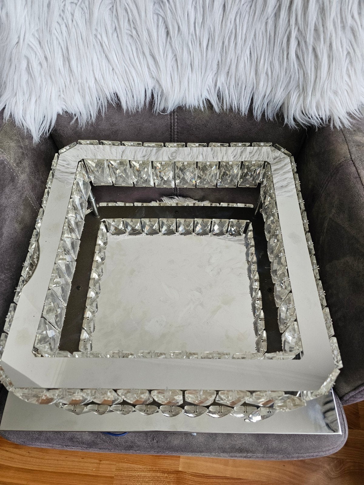 Moderne kristallen plafondlamp - vierkant design, Overige merken, Overige fittingen, Zo goed als nieuw, Zilver