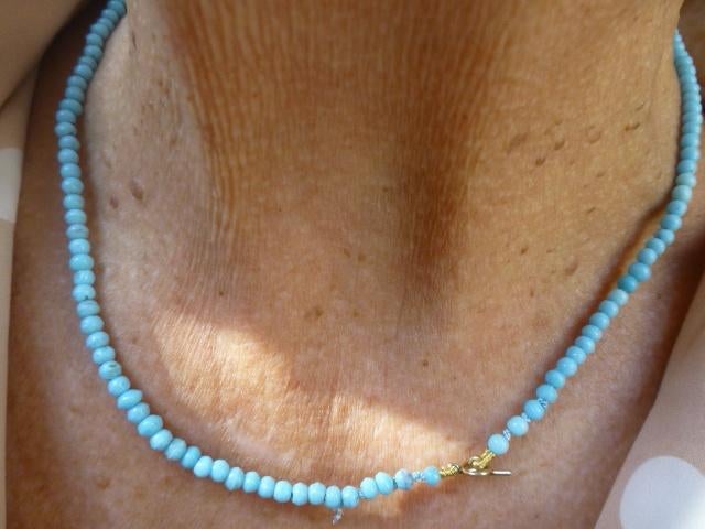 Antiek Collier 14 kt Gouden Kapittelslot Turkoois Glaspasta, Verzenden, Goud, Ketting