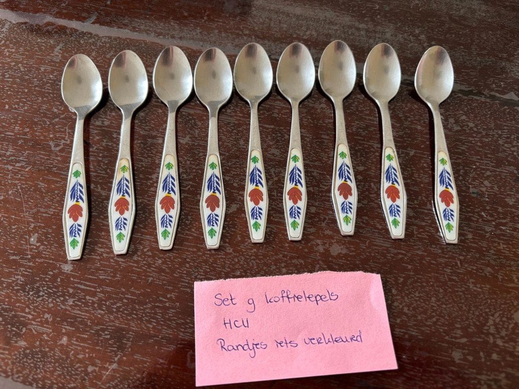 Boerenbont set 9 koffielepeltjes HCU oude bestek Boerenbond, Huis en Inrichting, Overige materialen, Gebruikt, Ophalen of Verzenden