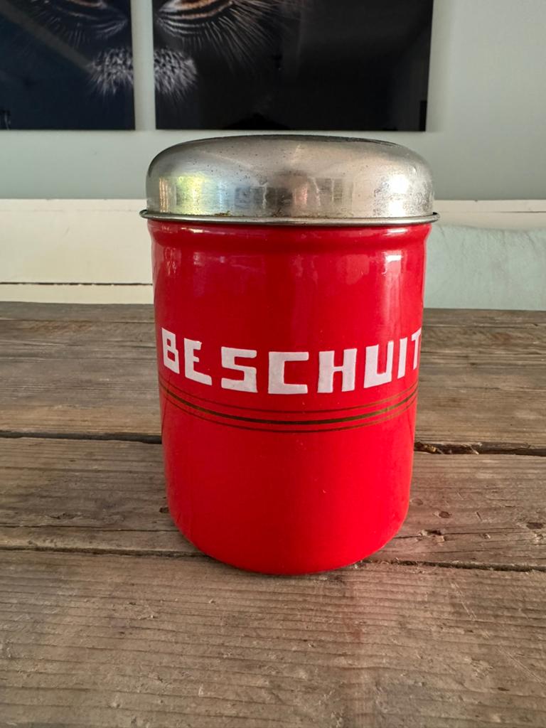 Rood emaille beschuitbus, Antiek en Kunst, Ophalen of Verzenden