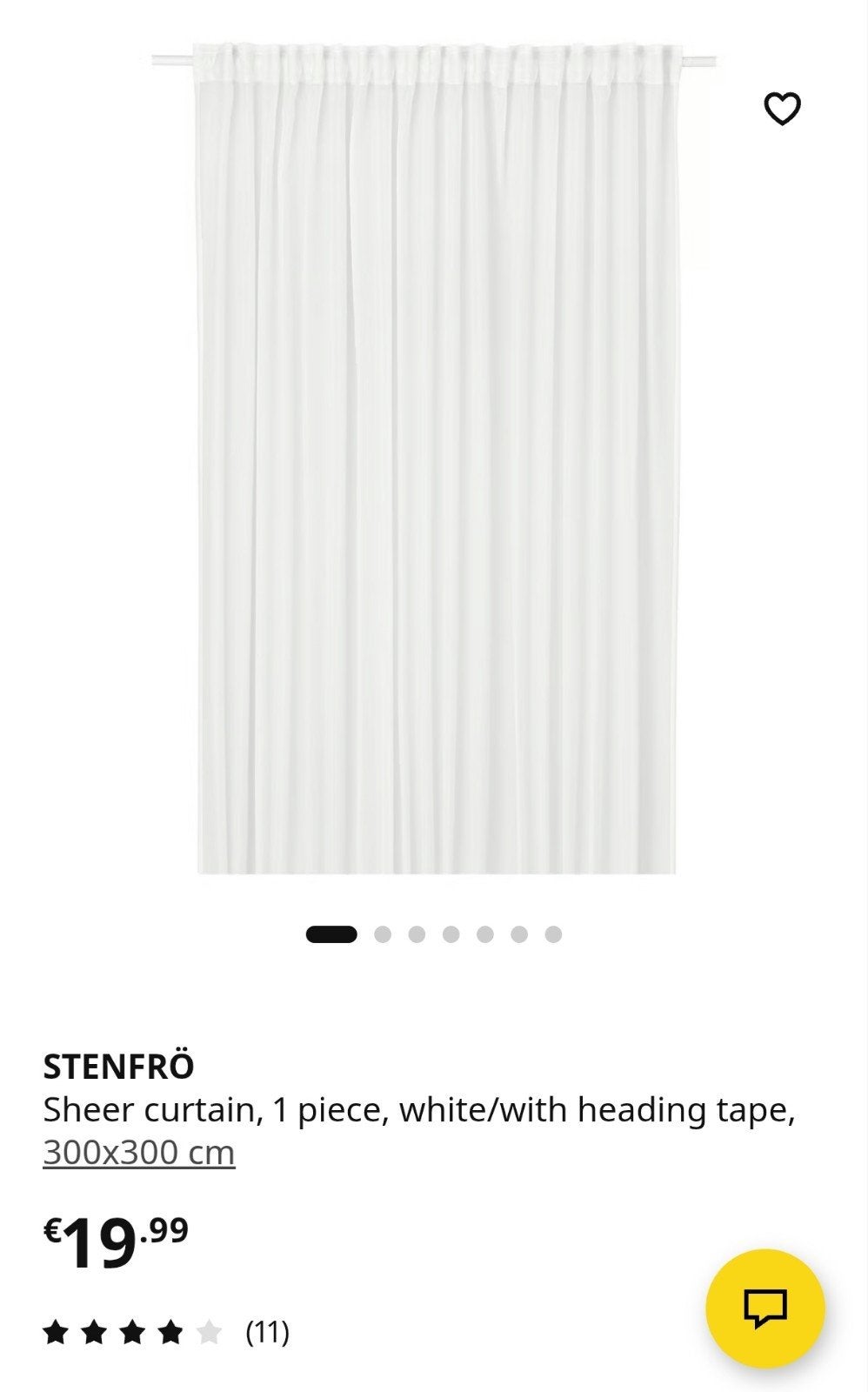 IKEA STENFRÖ Vitragegordijn wit 300x300 cm, Ophalen, Vitrage, Wit, Polyester