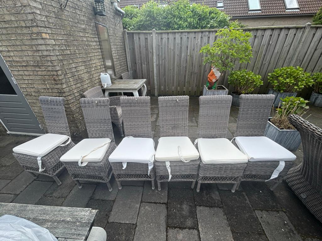 Riviera maison st malo stoelen en tafel drifftwoord outdoor, Ophalen, Gebruikt, 6 zitplaatsen, Wicker