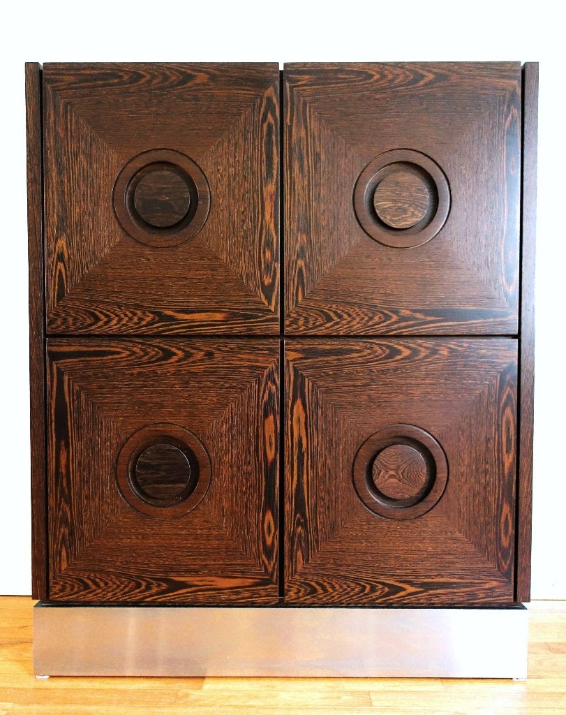 Vintage Brutalist barkast wengé Mid-Century kast dressoir, Ophalen, Gebruikt, Vintage brutalist design Mid-Century Modern De Coene stijl