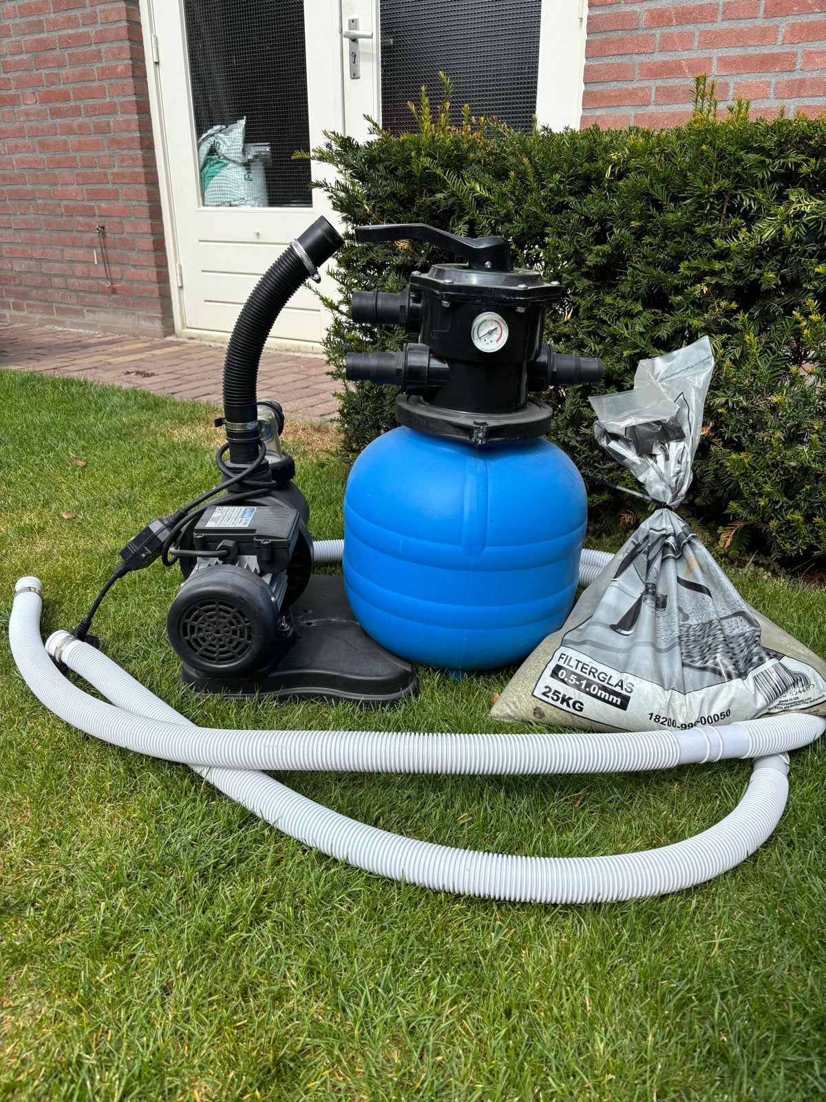 Zwembad zandfilterpomp met filterglas en slangen, Tuin en Terras, Ophalen, Gebruikt, Zwembadpomp