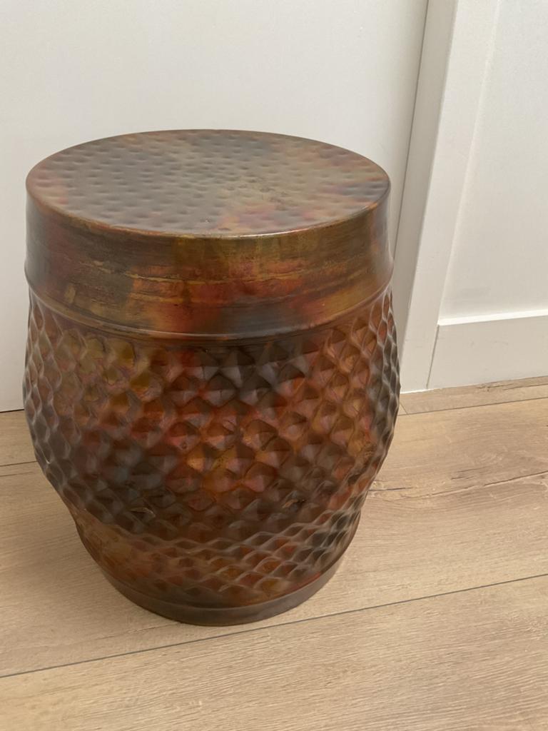 Koper kleur bijzet tafeltje,, Ophalen of Verzenden, Zo goed als nieuw, Rond, Overige materialen