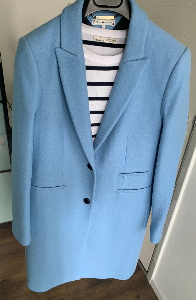 Tommy Hilfiger mantel klassiek wollen jas lichtblauw maat 38, Kleding | Dames, Jassen | Winter, Maat 38/40 (M), Blauw, Nieuw, Ophalen of Verzenden