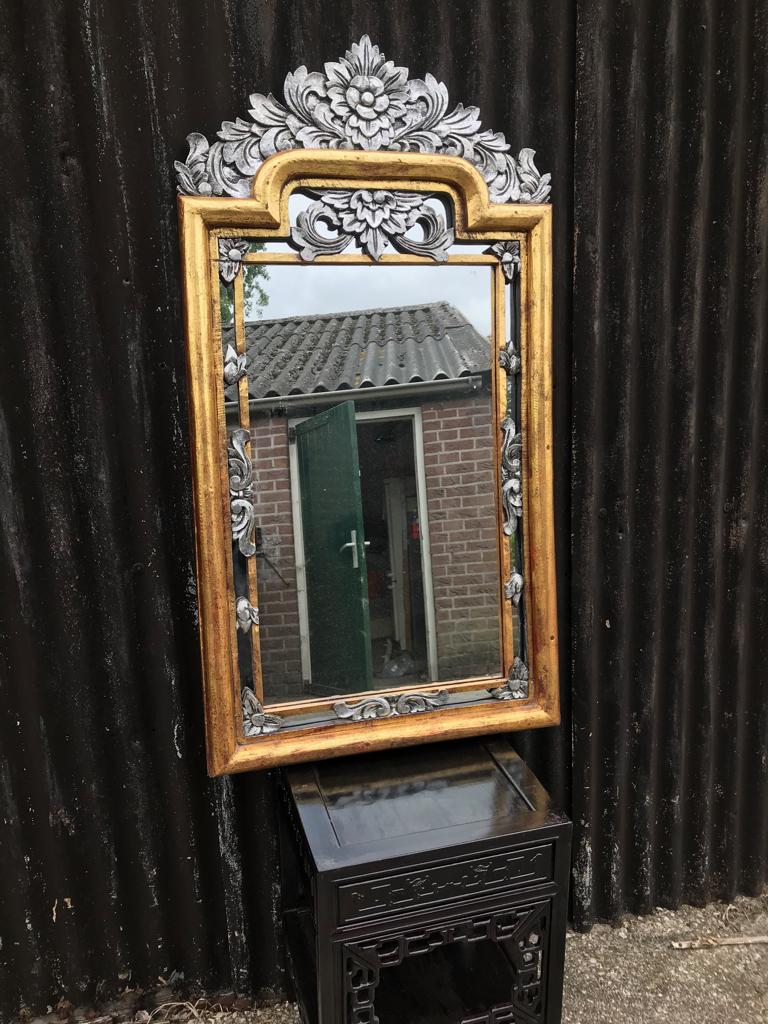 Houtsnijwerk spiegel uit bali indonesie massief pronkstuk, Verburgt Vintage, 100 tot 150 cm, Nieuw, Ophalen of Verzenden