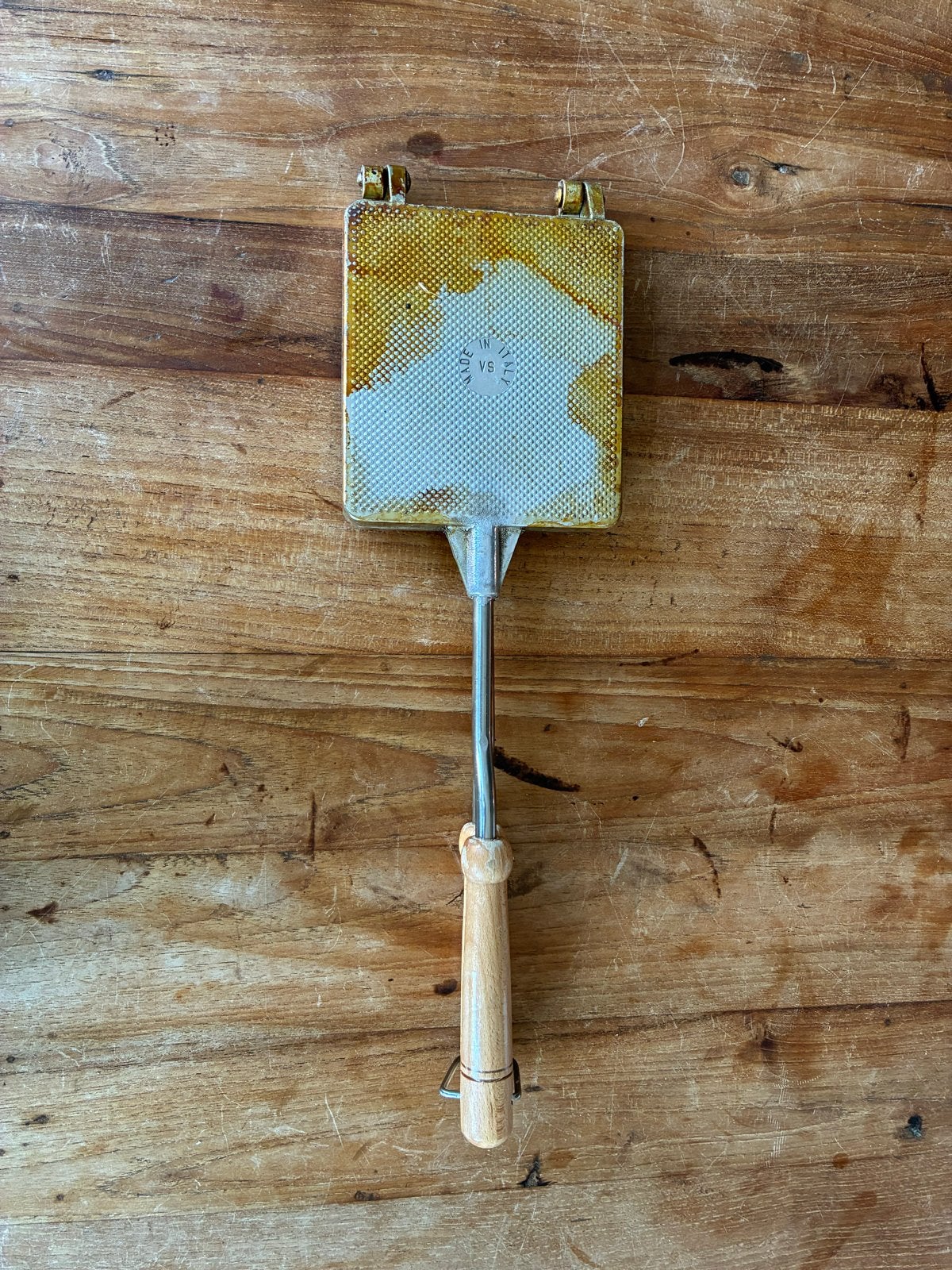 Vintage wafelijzer voor open vuur of gasfornuis, Ophalen, Gebruikt