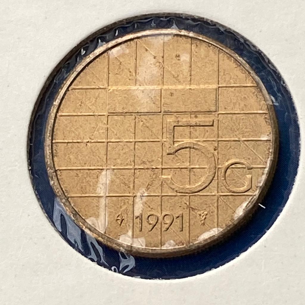 5 Gulden / Vijfje uit 1991 van Koningin Bearrix, Postzegels en Munten, Munten | Nederland, Verzenden, Koningin Beatrix, 5 gulden