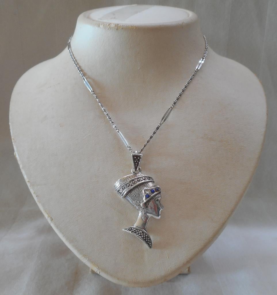 Zilveren ketting met Nefertiti hanger nr.658, Met hanger, Gebruikt, Verzenden, Zilver