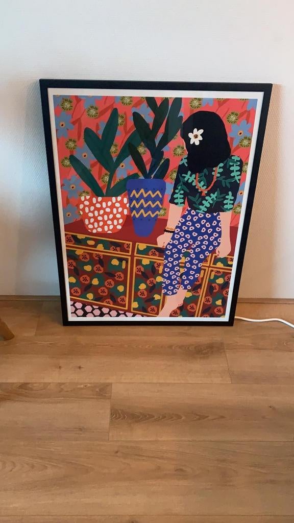 Kleurrijke kunstprint met vrouw en planten, Ophalen