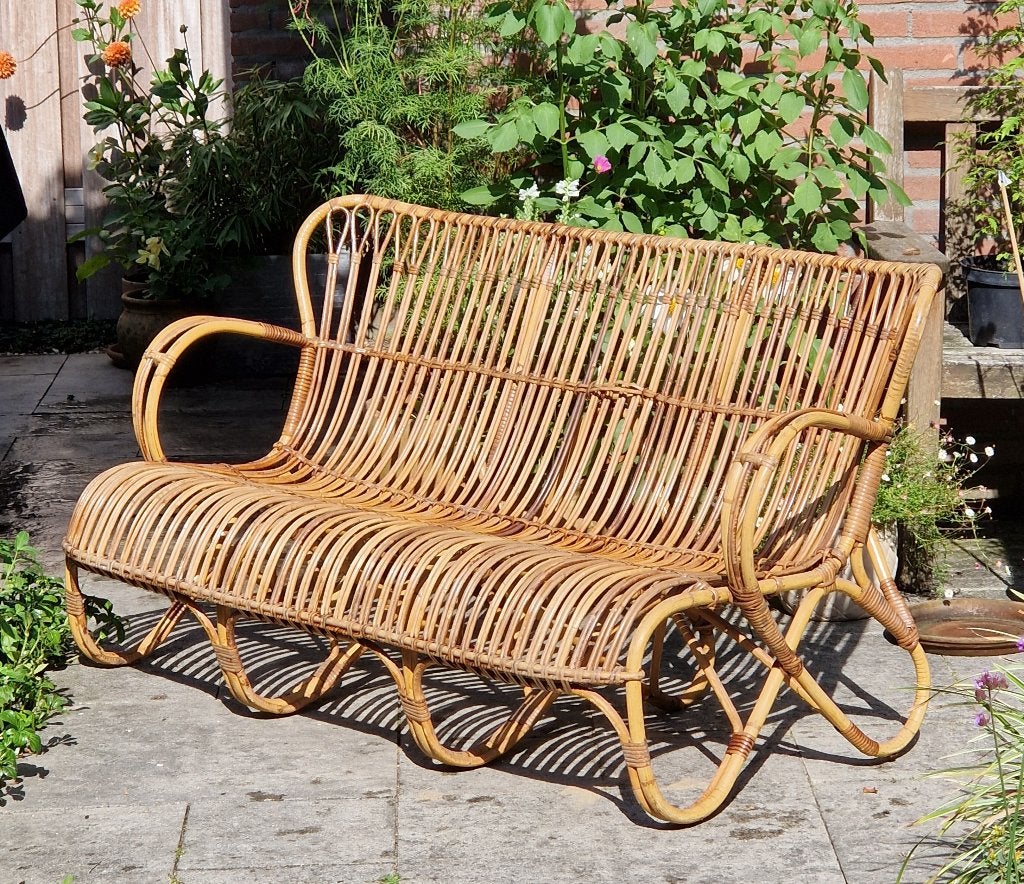 Vintage Rohé Belse 8 rotan 2,5 zits bank, Ophalen, Gebruikt, Bruin, Riet of Rotan