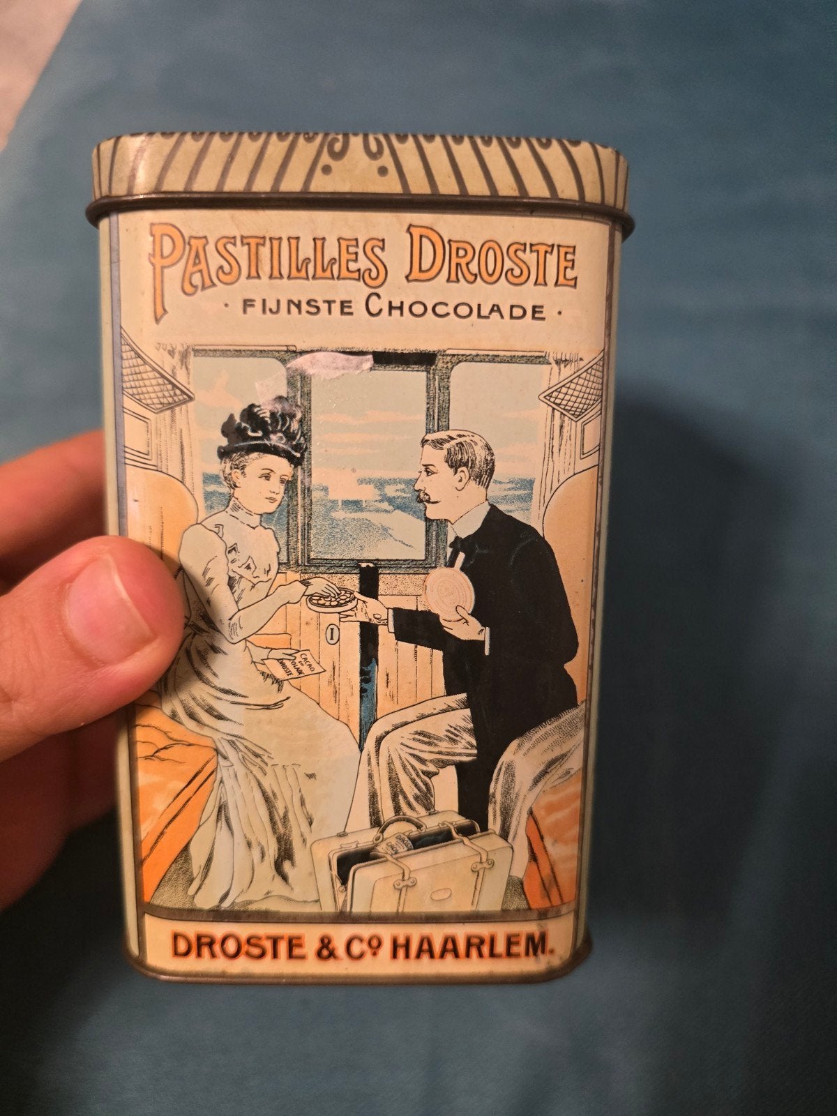 Vintage Droste Pastilles Chocolade Blik - Trein Scène, Ophalen of Verzenden