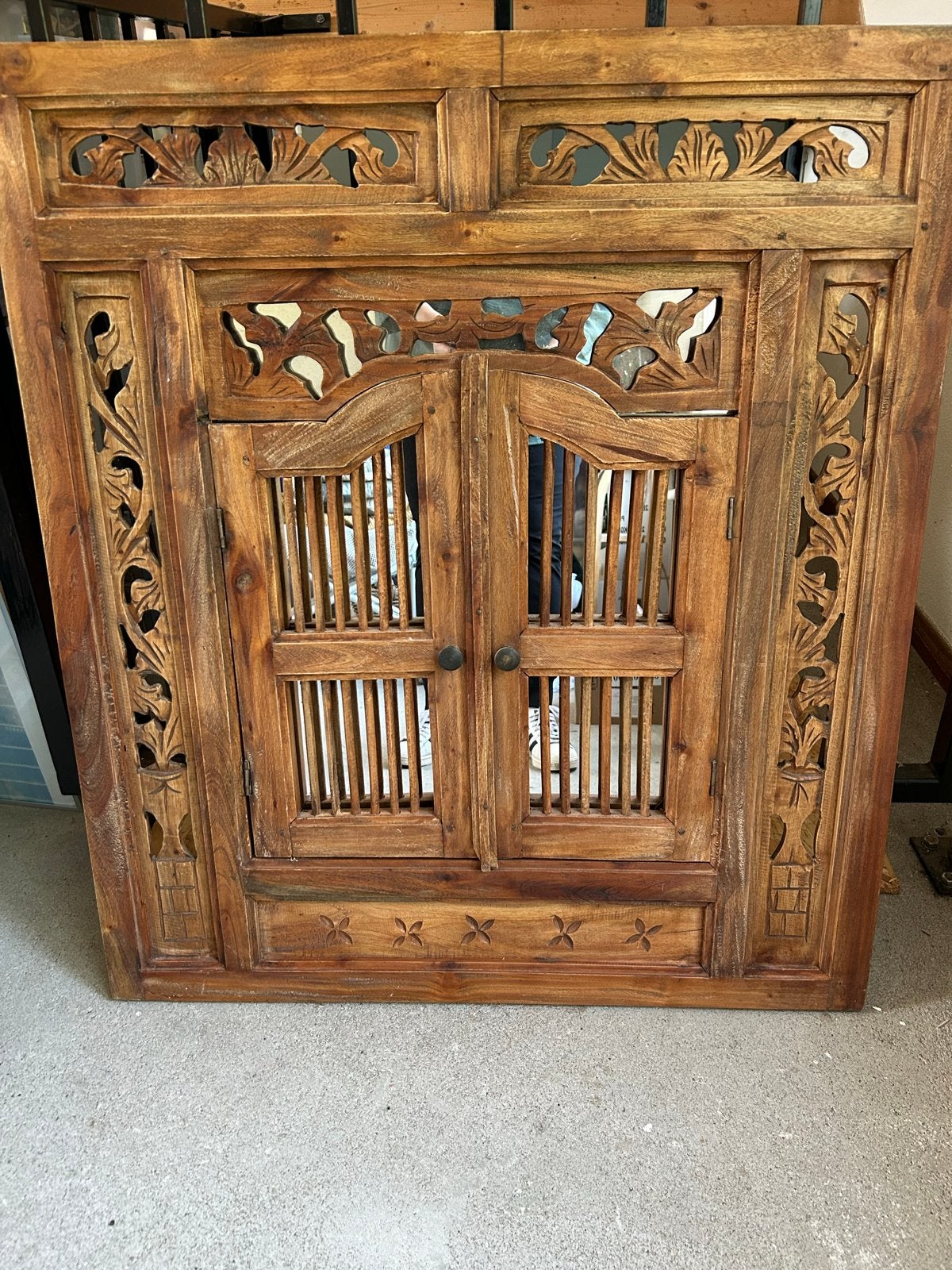 Prachtige Teak Houten Spiegel met Luiken, Ophalen, Rechthoekig, 50 tot 100 cm, 100 tot 150 cm