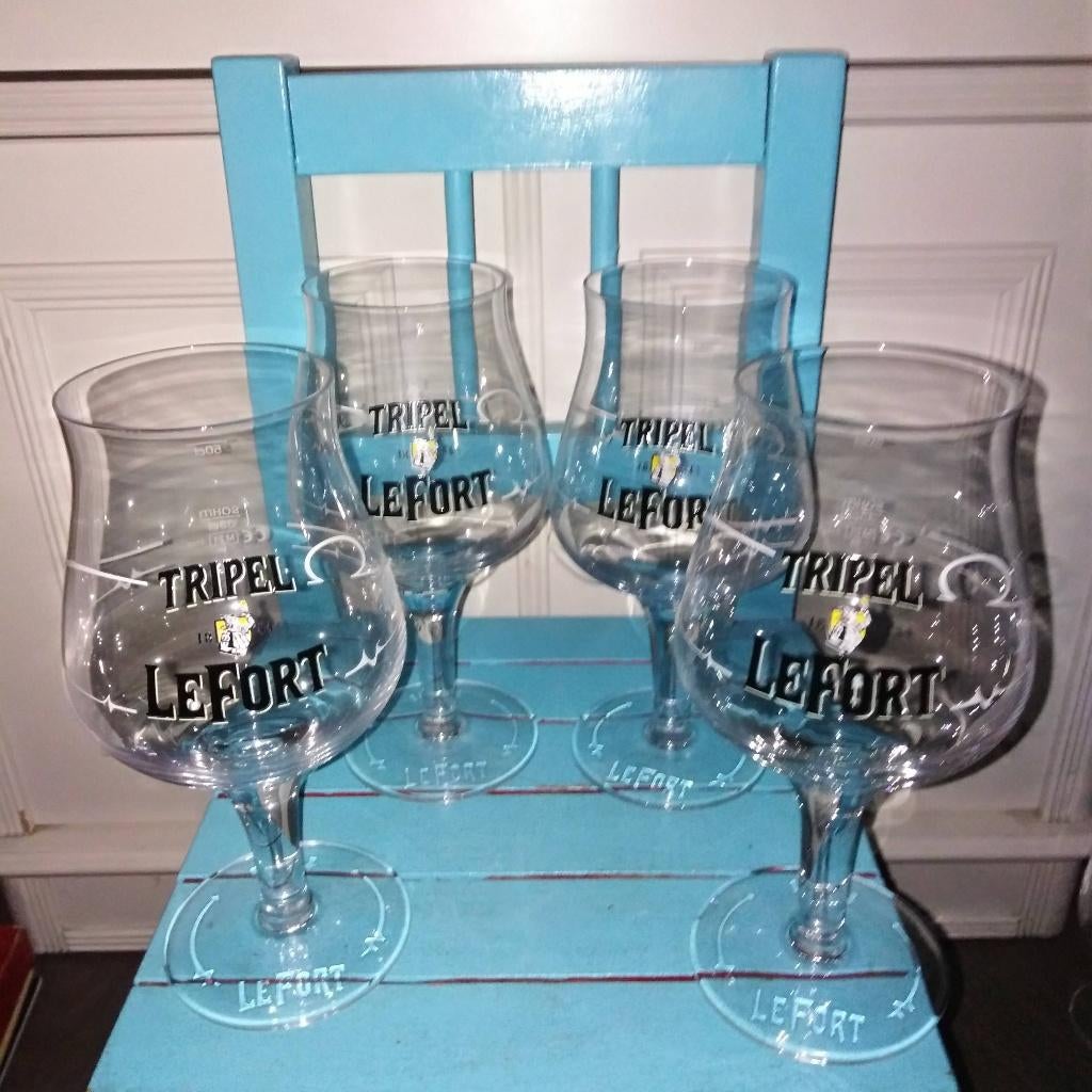 Bierglazen LeFort Tripel 4 stuks, Verzamelen, Biermerken, Zo goed als nieuw, Glas of Glazen, Overige merken, Ophalen