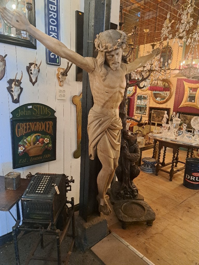Massief antiek houten Jezus Christus of Corpus beeld 165 cm, Ophalen
