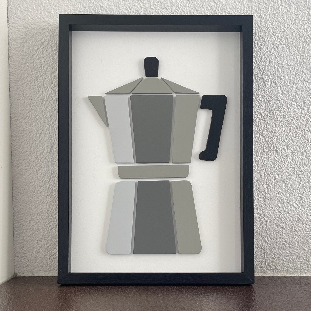 Schilderijtje van hout - Koffiepercolator - handmade., Minder dan 50 cm, Oorspronkelijke maker, Nieuw, Ophalen of Verzenden