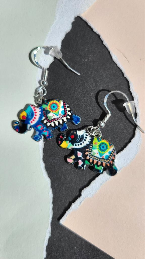 Kleurrijke Olifant Oorbellen, Overige materialen, Hangers, Overige kleuren, Nieuw