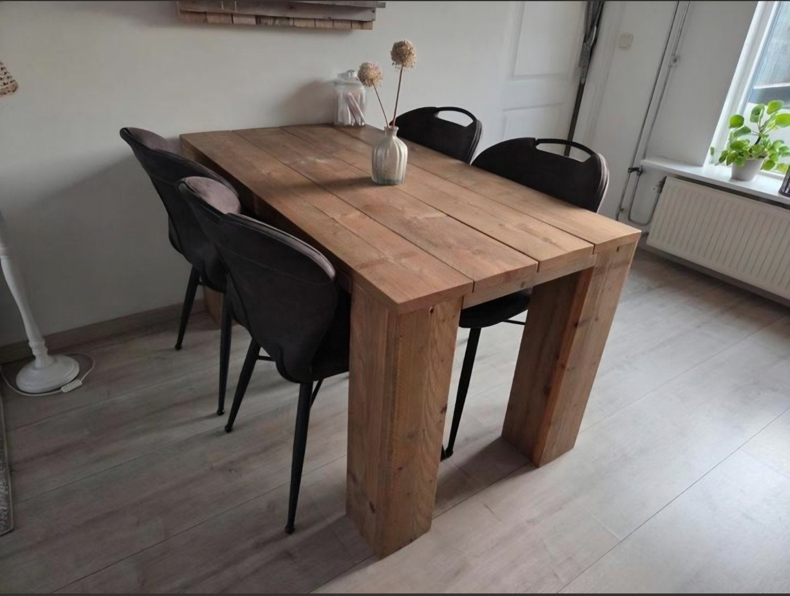 Steigerhouten eettafel 140x77 cm, Ophalen, Gebruikt, 100 tot 150 cm, 50 tot 100 cm
