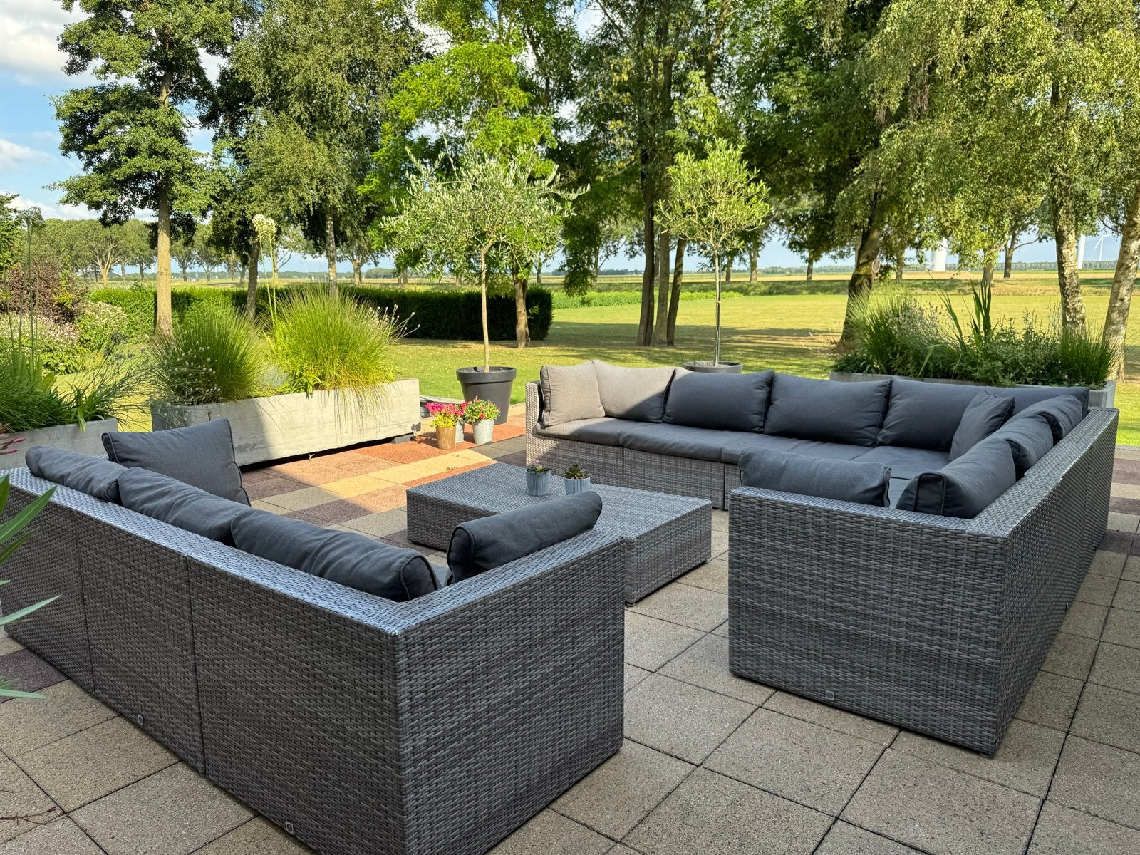 Grote Le Sud Ancona wicker loungeset met voetenbank grijs, Ophalen, Meer dan 8 zitplaatsen, Zo goed als nieuw, Loungeset