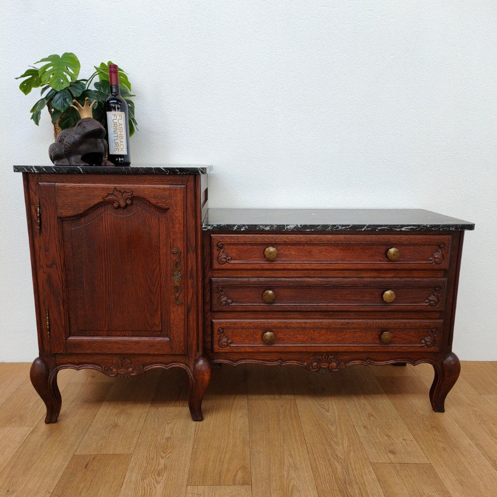 Vintage tv meubel, dressoir side board met marmer blad 809, Valkenswaard, Gebruikt, Info@flashbackfurniture.nl, Flashback Furniture