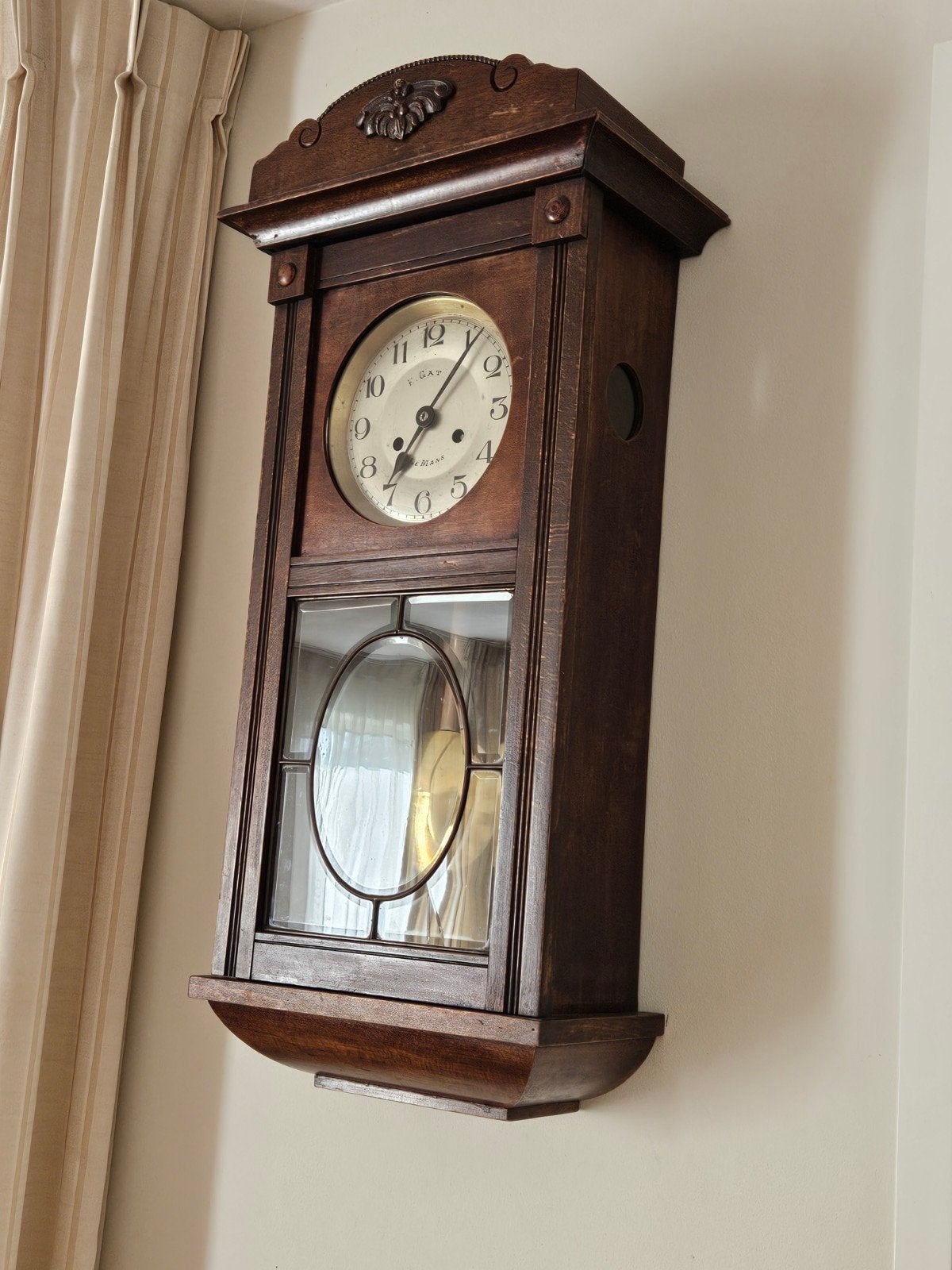 Art nouveau antieke wandklok slinger F. Cat Le Mans ca 1920, Antiek en Kunst, Antiek | Klokken, Ophalen