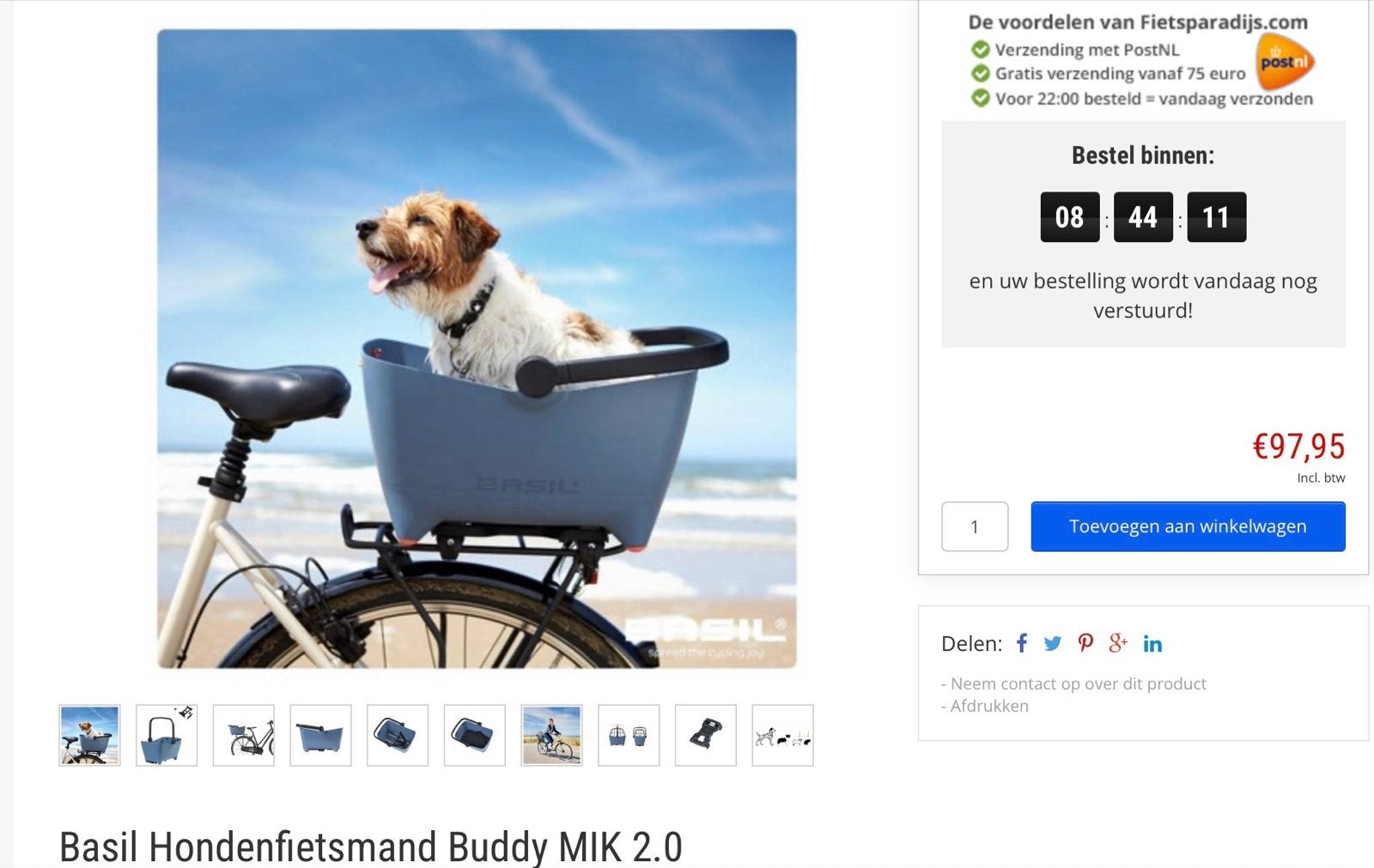Basil Hondenfietsmand Buddy MIK 2.0 Faded Denim, Ophalen, Gebruikt, Hondenkar, Minder dan 20 kg
