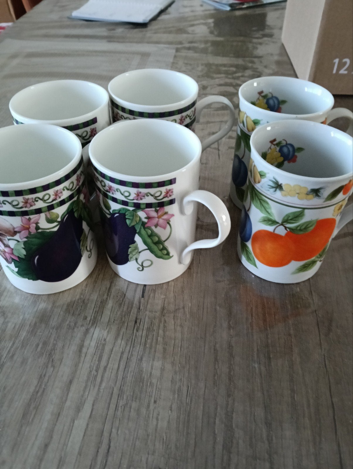 Set van 6 Gardenia Crown Trent China Staffordshire mokken, Overige merken, Vintage, Zo goed als nieuw, Porselein