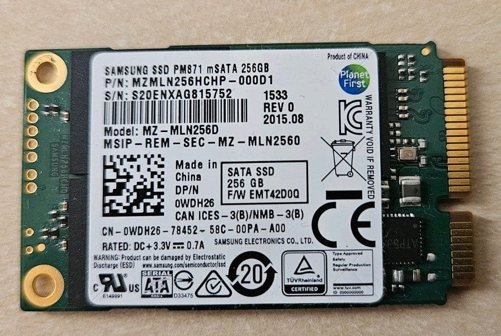 Samsung SSD PN871 mSATA 256 GB, Computers en Software, Ophalen of Verzenden, Laptop