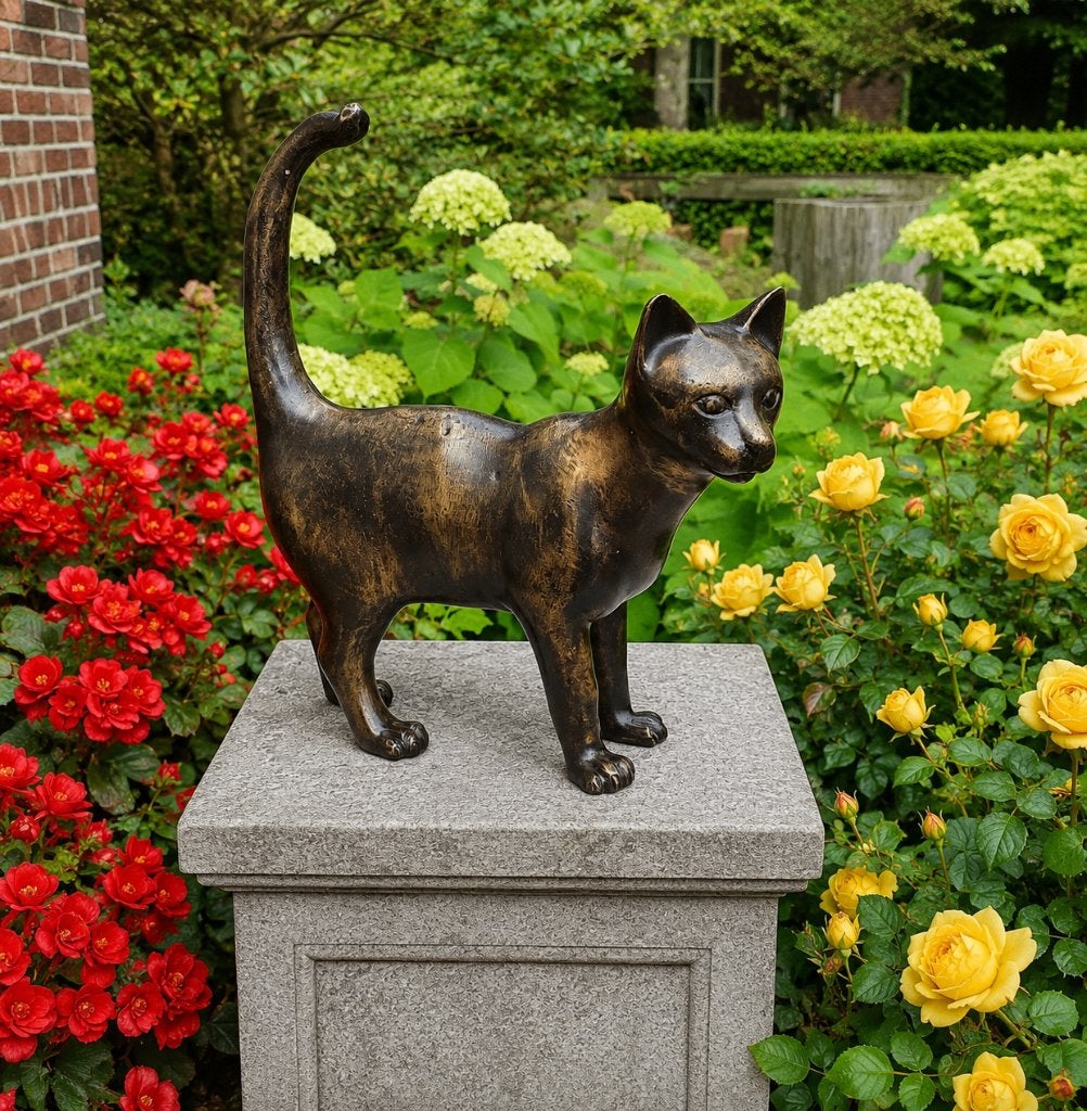 POES DIE LOOPT / bronzen dierenbeeld / KAT, Tuin en Terras, Tuinbeelden, Dierenbeeld, Nieuw, Info@huisentuindecoratiemarie.nl