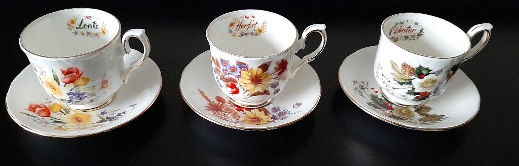 DUCHESS, 3 Engelse kop en schotel, Lente, Herfst en Winter, Gebruikt, Overige merken, Vintage, Ophalen of Verzenden