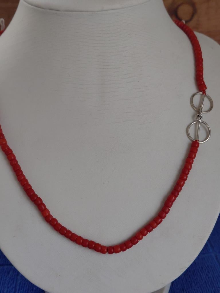exclusieve bloedkoraal ketting,72 cm,edelsmid slot,zilver, Verzenden, Nieuw, Rood