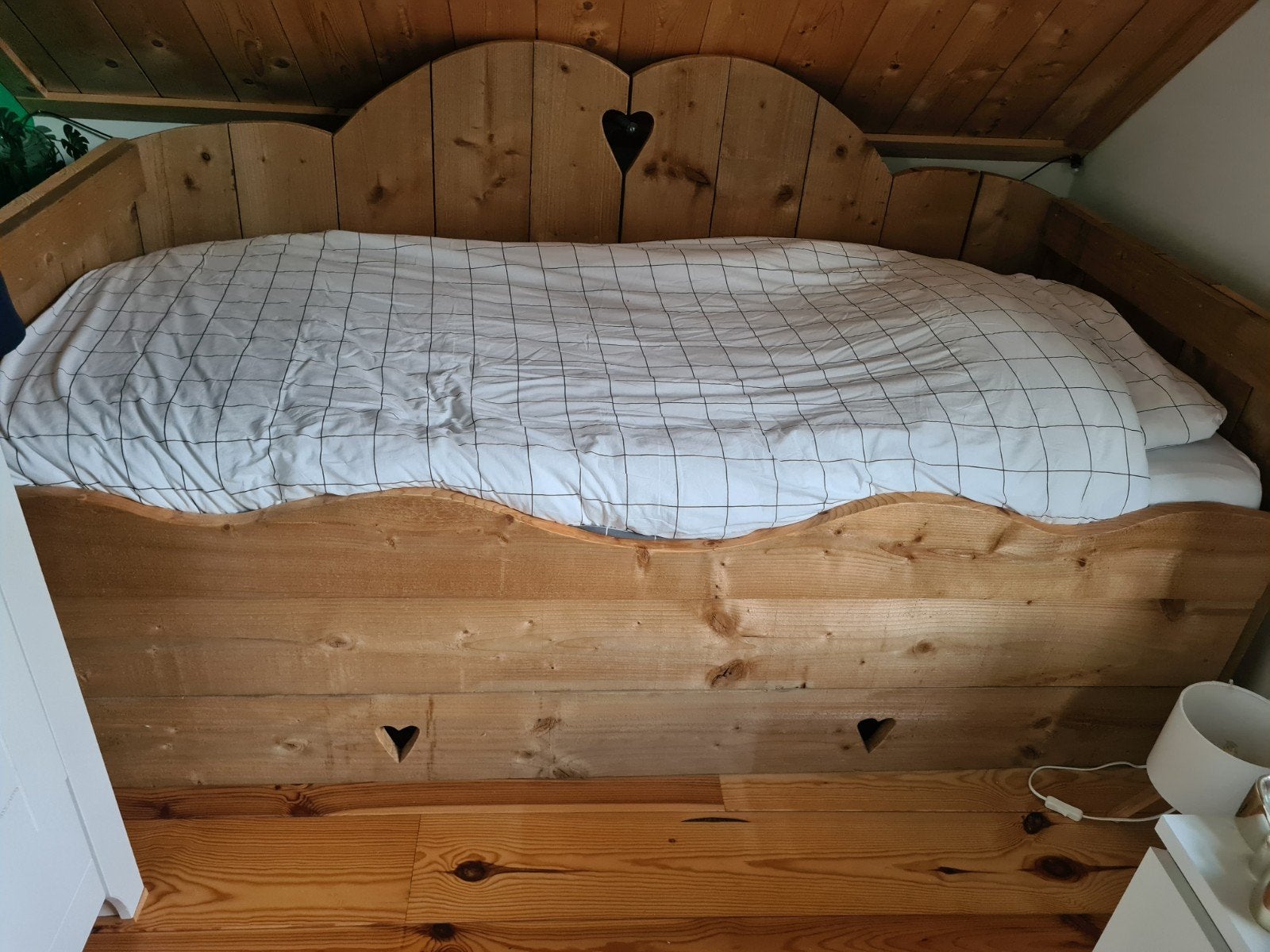 Steigerhouten handgemaakt eenpersoonsbed, Ophalen, Gebruikt, 90 cm, Eenpersoons