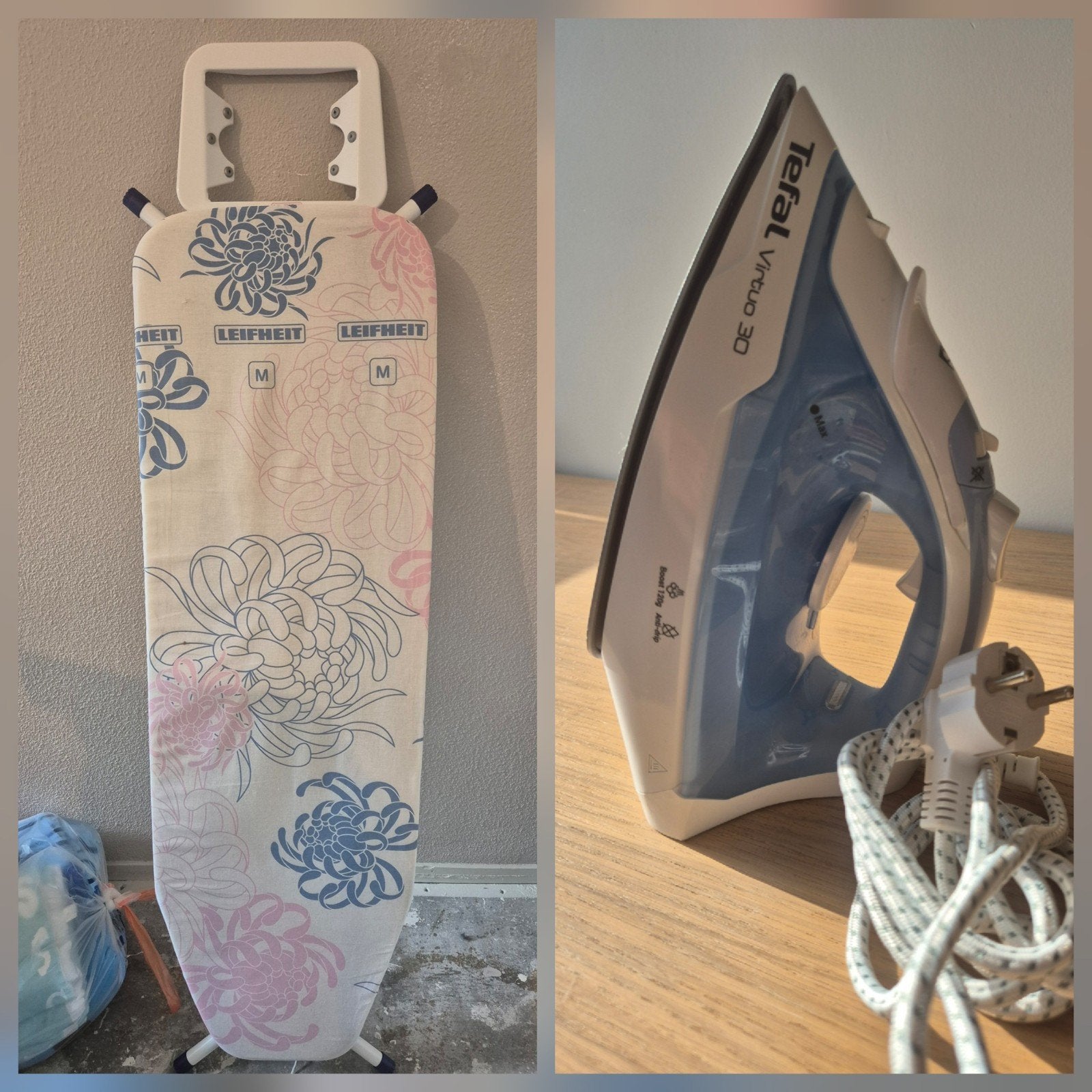 Strijkplank Leifheit en Tefal Virtuo 30 Strijkijzer, Ophalen, Zo goed als nieuw, Strijkijzer met snoer
