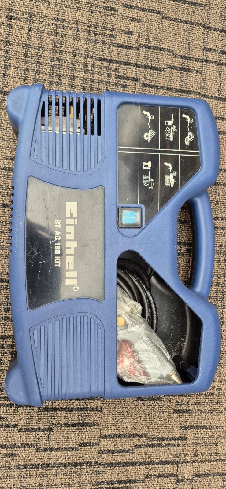 Einhell BT-AC 180 kit draagbare compressor set, Gebruikt, 6 tot 10 bar, Ophalen of Verzenden, Minder dan 200 liter/min