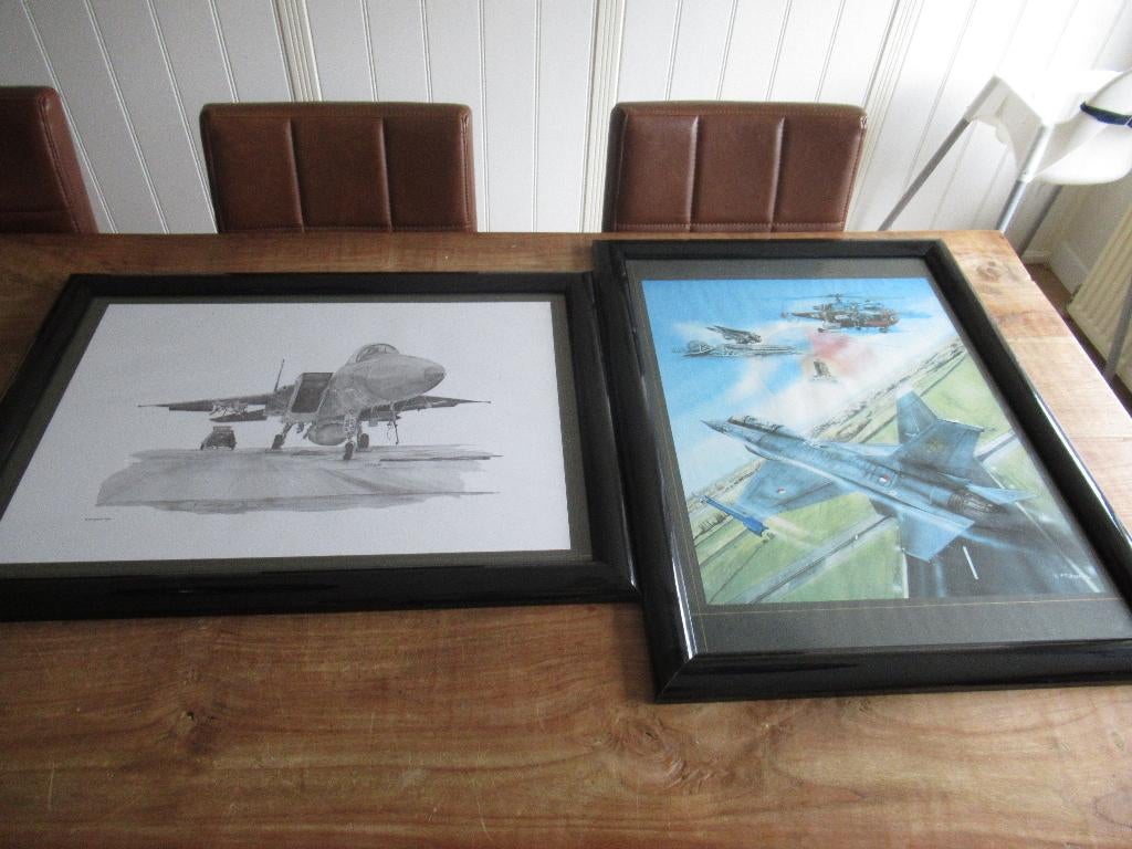 2 x Tekeningen Alouette helikopter straaljager P.F. Bogner, Ophalen of Verzenden, Zo goed als nieuw, Schilderij, 75 tot 100 cm