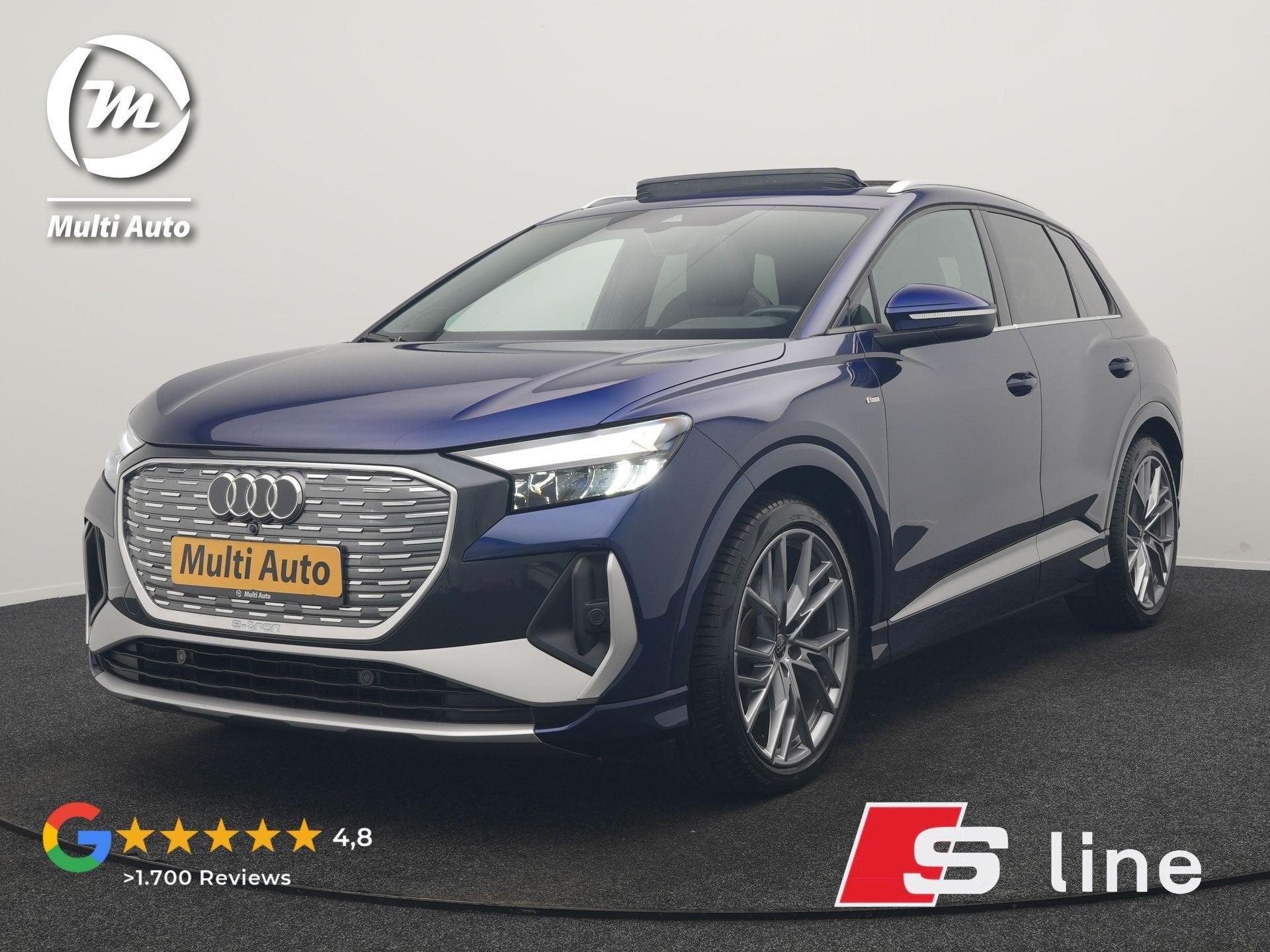 Audi Q4 e-tron 35 2x S Line 55 kWh 170pk | SOH 93% | Panodak, Auto's, Achterwielaandrijving, Gebruikt, Zwart, Blauw