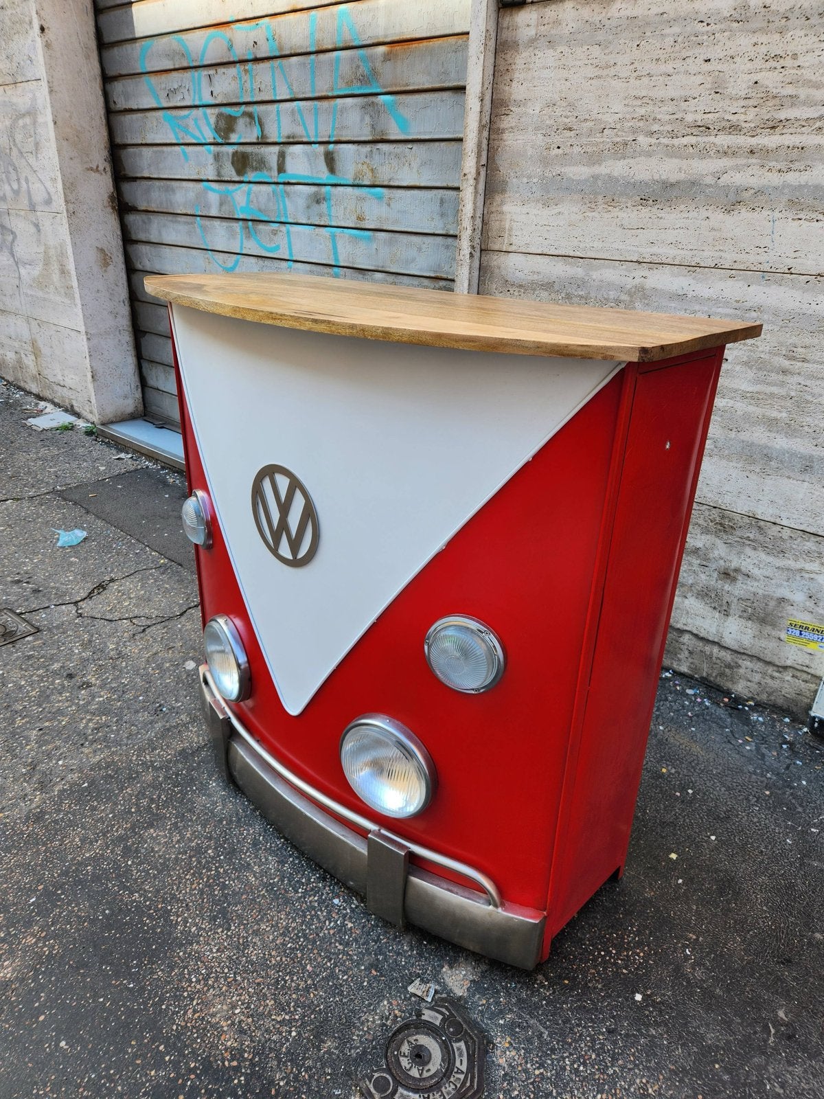 Unieke VW Bus Bar - Rode Camper Bar met Houten Blad, Ophalen of Verzenden, Gebruikt
