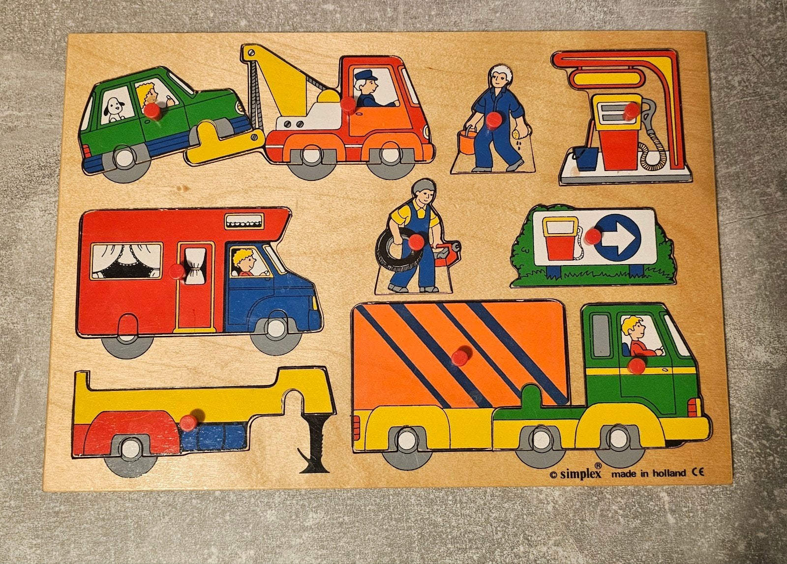 Simplex Houten Puzzel Voertuigen en Beroepen, Gebruikt, Ophalen of Verzenden, Van hout, Minder dan 10 stukjes