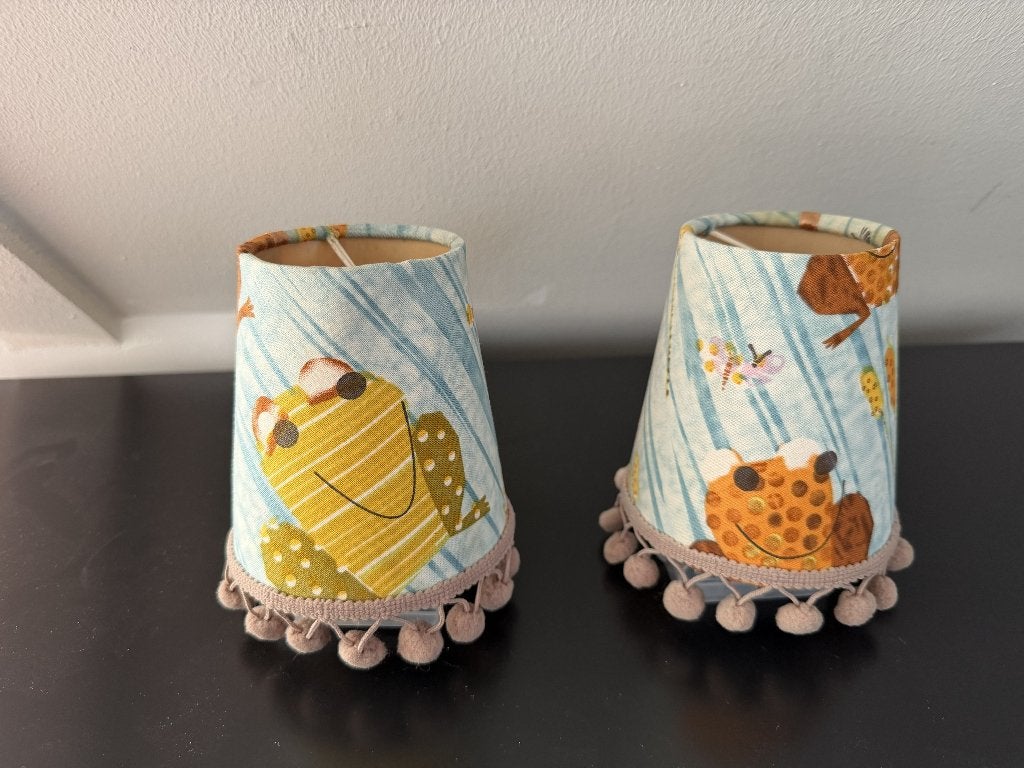 Lampenkapjes met kikkerprint, 10 cm, Ophalen of Verzenden, Zo goed als nieuw, Textiel